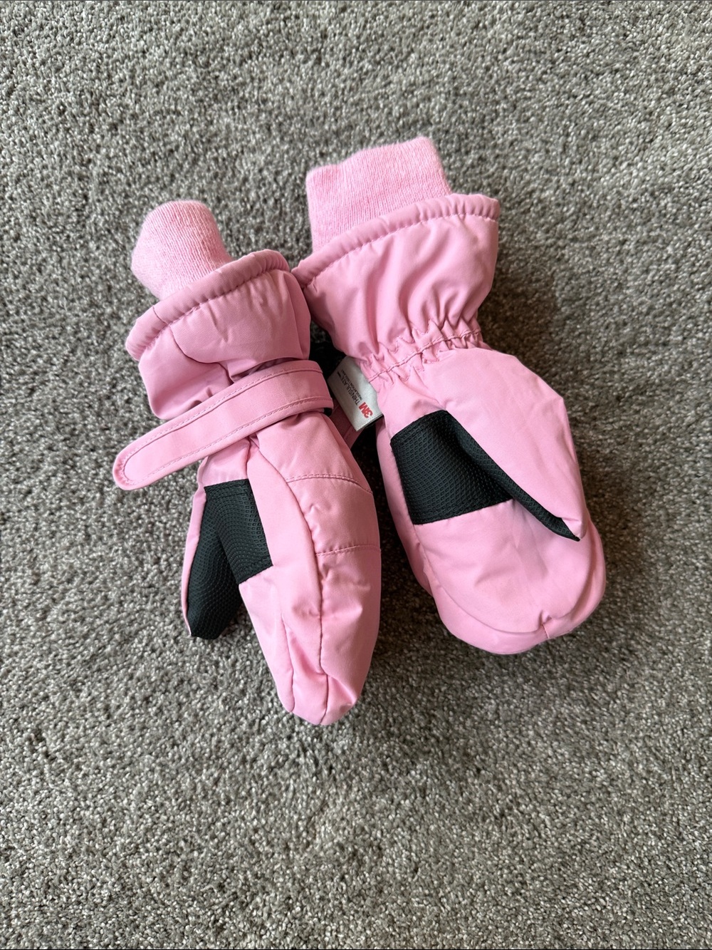 3M Thinsulate Pink Kids Mittens with Black Grip Panels
